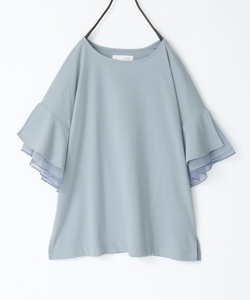 n'OrLABEL（ノアールレーベル）の「チュールレイヤードフレアスリーブカットソー（Tシャツ/カットソー・レディース・グレイッシュベージュ/ブラック/ライトブルー・2/1）」の7枚目の写真