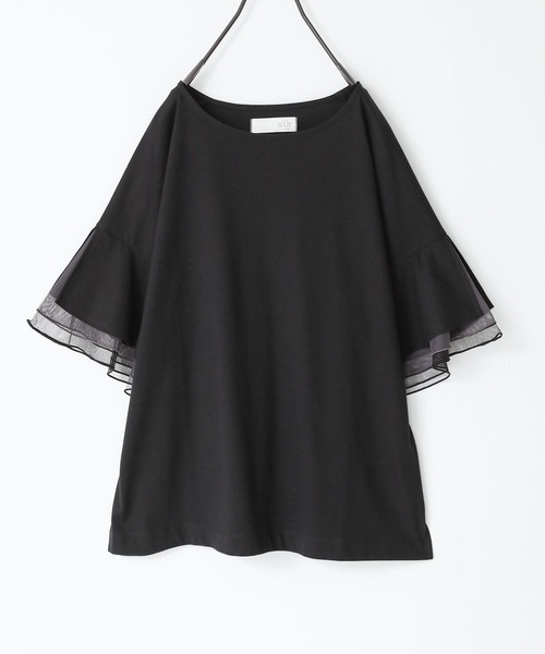 n'OrLABEL（ノアールレーベル）の「チュールレイヤードフレアスリーブカットソー（Tシャツ/カットソー・レディース・グレイッシュベージュ/ブラック/ライトブルー・2/1）」の5枚目の写真
