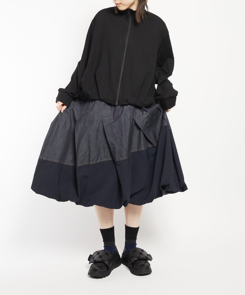 gomme（ゴム）の「6ozデニム　タックスカート（デニムスカート・レディース・ブラック/インディゴブルー・MEDIUM）」の8枚目の写真