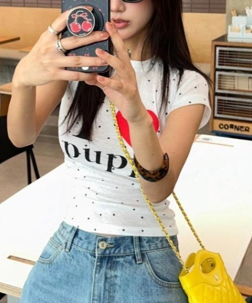 SHEENA（シーナ）の「I love puppyロゴドットプリントTシャツ（Tシャツ/カットソー・レディース・ホワイト・M）」の4枚目の写真