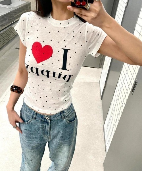 SHEENA（シーナ）の「I love puppyロゴドットプリントTシャツ（Tシャツ/カットソー・レディース・ホワイト・M）」の6枚目の写真
