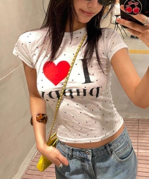 SHEENA（シーナ）の「I love puppyロゴドットプリントTシャツ（Tシャツ/カットソー・レディース・ホワイト・M）」の7枚目の写真