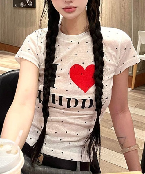 SHEENA（シーナ）の「I love puppyロゴドットプリントTシャツ（Tシャツ/カットソー・レディース・ホワイト・M）」の8枚目の写真