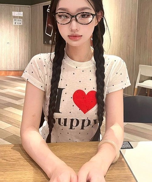SHEENA（シーナ）の「I love puppyロゴドットプリントTシャツ（Tシャツ/カットソー・レディース・ホワイト・M）」の9枚目の写真