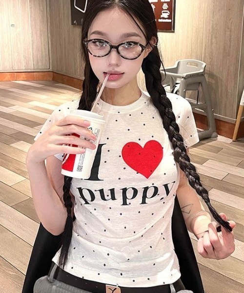 SHEENA（シーナ）の「I love puppyロゴドットプリントTシャツ（Tシャツ/カットソー・レディース・ホワイト・M）」の10枚目の写真