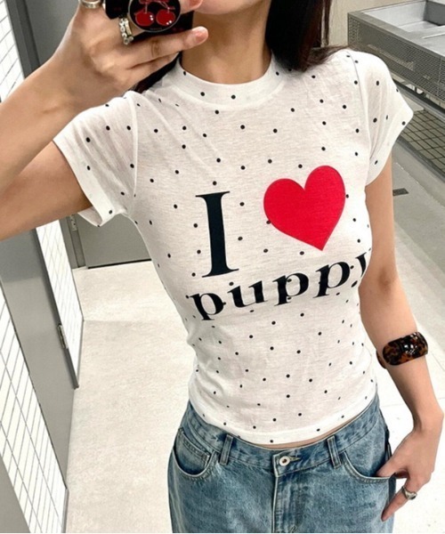 SHEENA（シーナ）の「I love puppyロゴドットプリントTシャツ（Tシャツ/カットソー・レディース・ホワイト・M）」の13枚目の写真