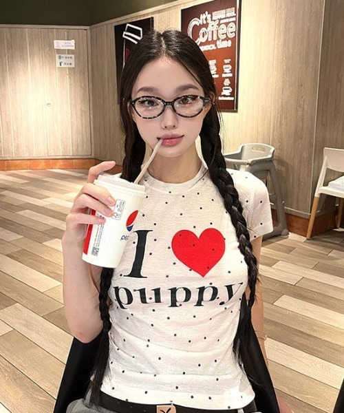 SHEENA（シーナ）の「I love puppyロゴドットプリントTシャツ（Tシャツ/カットソー・レディース・ホワイト・M）」の16枚目の写真