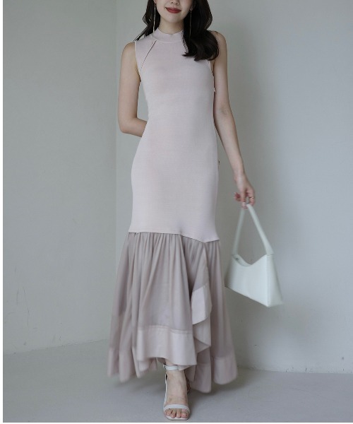 WEB限定カラー♡ anuans カスケードニットドッキングワンピース M セール】カスケードニットドッキングワンピース（ワンピース）｜anuans