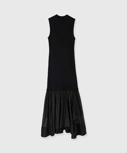 【新品】anuans ニットドッキングクラシカルワンピース BLK S ニットドッキングクラシカルワンピース(S BLACK): ワンピースanuans