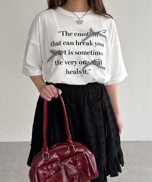 kutir（クティール）の「アソートリボンロゴTシャツ（Tシャツ/カットソー・レディース・レッド/レッド系その他/サックスブルー系/ブラック系その他/ネイビー系・FREE）」の7枚目の写真