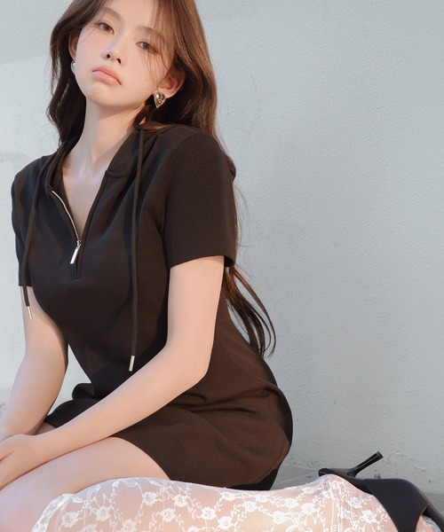 VEILA(ヴェイラ)の「フード付きAラインカットソーミニワンピース(ワンピース・レディース・ブラック/アイボリー/グレー・S/M)」の17枚目の写真
