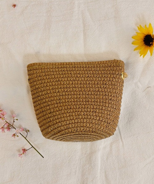 folka（フォルカ）の「5E29 軽量 ミニカゴショルダー かごバッグ 肩掛け ファスナー付（かごバッグ・レディース・ベージュ/ブラウン・ONESIZE）」の7枚目の写真