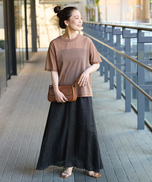 KAREN MILLEN ビスコース タイネック テーラード ブレザー 無地 追加5》手洗い可 / フレンチリネンギャザースカート（スカート