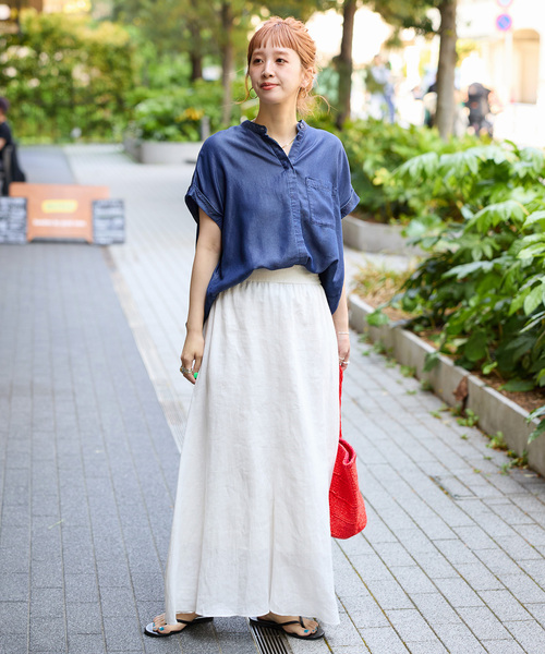 KAREN MILLEN ビスコース タイネック テーラード ブレザー 無地 追加5》手洗い可 / フレンチリネンギャザースカート(スカート
