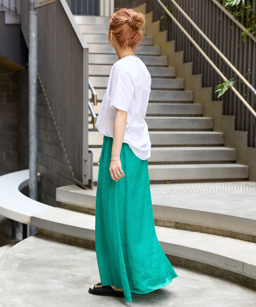 KAREN MILLEN ビスコース タイネック テーラード ブレザー 無地 追加5》手洗い可 / フレンチリネンギャザースカート（スカート