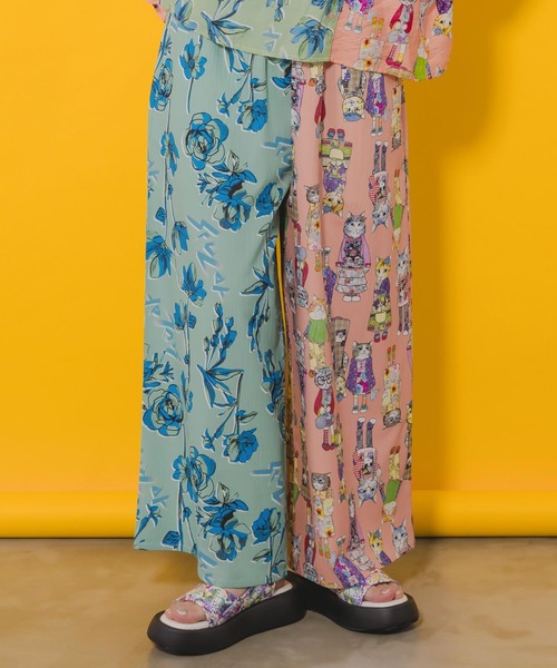 ScoLar（スカラー）の「152641：花×おしゃれネコ バイカラー切替パンツ