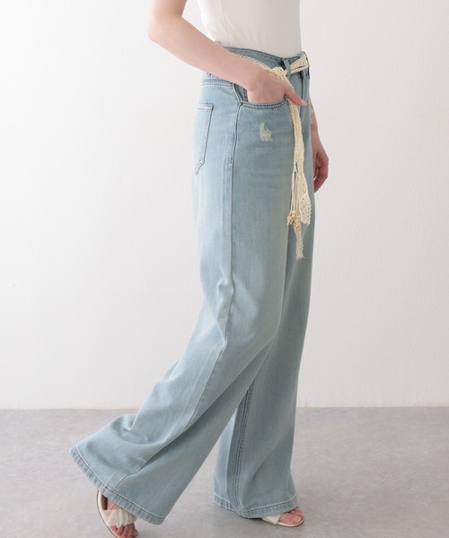 Lace Ladies(レースレディース)の「ハイウエスト クラッシュ ベルト付き ストレート デニムパンツ(デニムパンツ・レディース・ブルー/アイボリー・S/M/L/XL)」の3枚目の写真