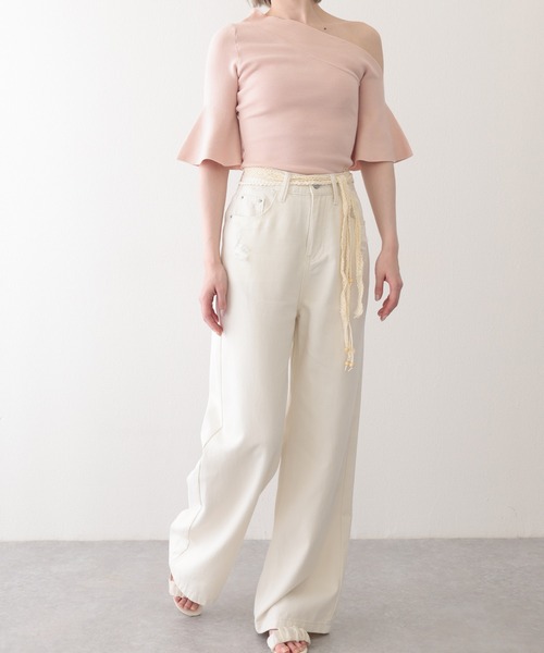 Lace Ladies(レースレディース)の「ハイウエスト クラッシュ ベルト付き ストレート デニムパンツ(デニムパンツ・レディース・ブルー/アイボリー・S/M/L/XL)」の10枚目の写真