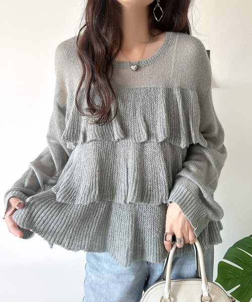 セール】ふんわり大人フェミニン♪ティアードフリルモヘアタッチ