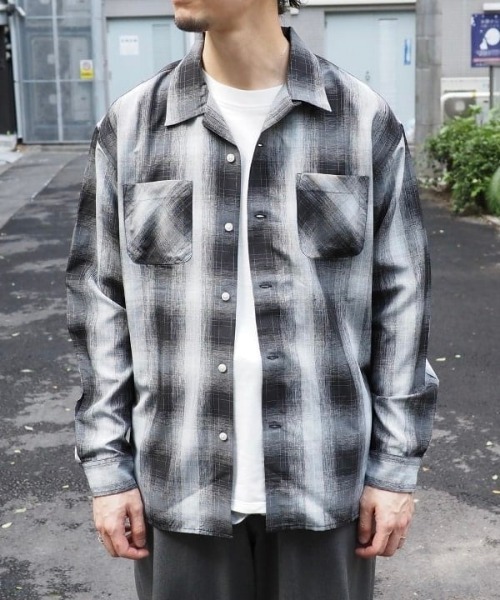 セール】ポリエステル チェック オープンカラー シャツ（シャツ