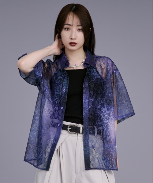 Ellno Loset【Aranコラボ】2WAYフラワー柄シアーシャツ ブラック Ellno Loset by Aran（エルノロゼットバイアラン）の「【Aran