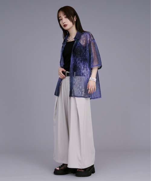 グラデーションフラワーレースシャツ（シャツ/ブラウス）｜Ellno