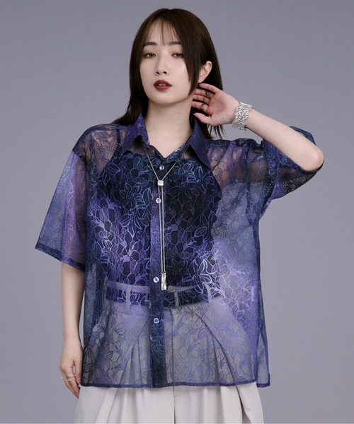 グラデーションフラワーレースシャツ（シャツ/ブラウス）｜Ellno