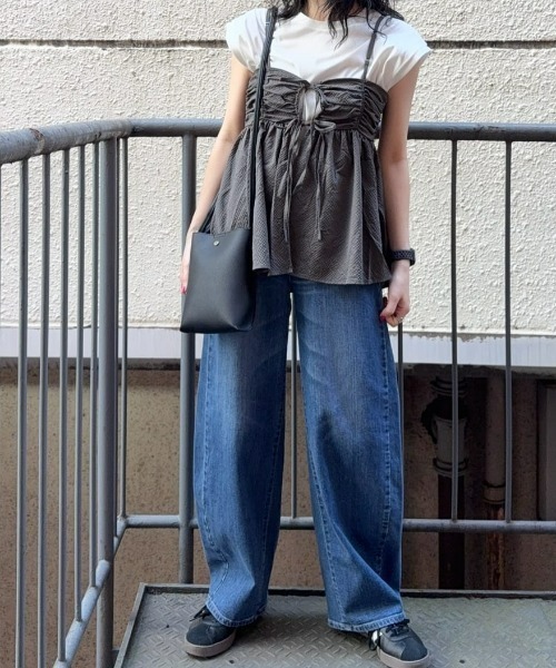 Right-on（ライトオン）の「【HONEYSUCKLE ROSE】ギャザーキャミソール（その他トップス・レディース・カーキブラウン/ブラック/オフホワイト・L/M）」の6枚目の写真