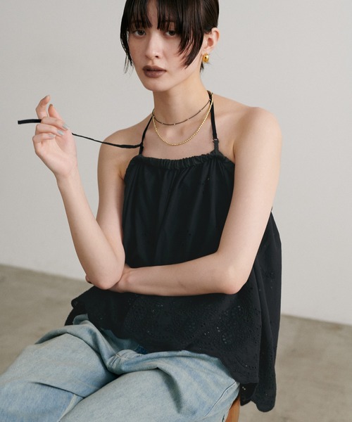 かぐれ　スカラップ刺繍キャミソール　黒 かぐれ（カグレ）の「スカラップ刺繍キャミソール（キャミソール
