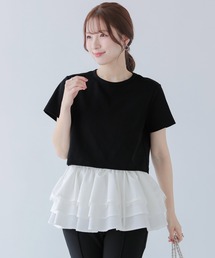 裾ドッキング刺繍Tシャツ