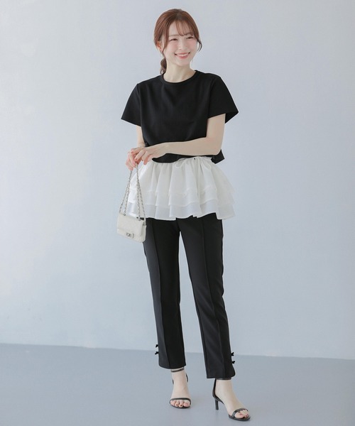 Fit more（フィットモア）の「裾ドッキング刺繍Tシャツ（Tシャツ/カットソー・レディース・ピンク/ブルー/ブラック・FREE）」の6枚目の写真