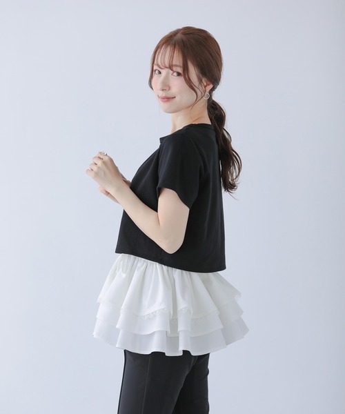 Fit more（フィットモア）の「裾ドッキング刺繍Tシャツ（Tシャツ/カットソー・レディース・ピンク/ブルー/ブラック・FREE）」の7枚目の写真