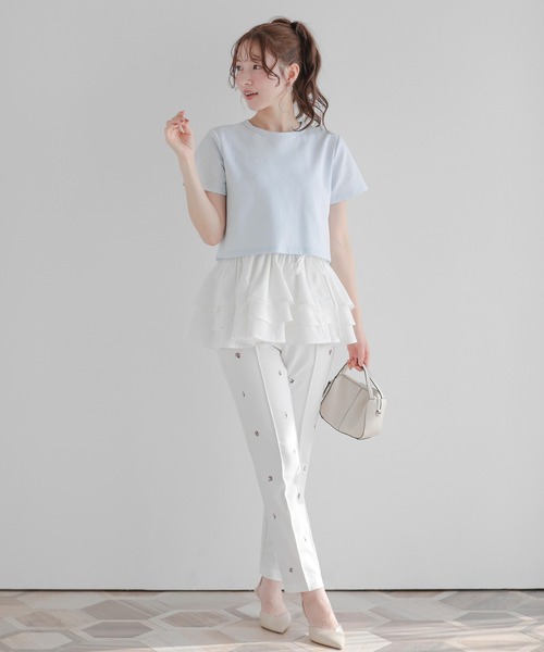Fit more（フィットモア）の「裾ドッキング刺繍Tシャツ（Tシャツ/カットソー・レディース・ピンク/ブルー/ブラック・FREE）」の18枚目の写真