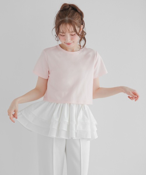 Fit more（フィットモア）の「裾ドッキング刺繍Tシャツ（Tシャツ/カットソー・レディース・ピンク/ブルー/ブラック・FREE）」の22枚目の写真