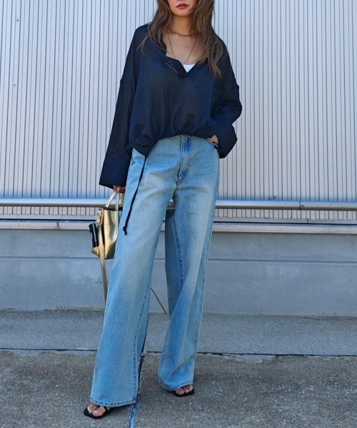 esutoreja（エストレジャ）の「スキッパーシフォンシャツ（シャツ/ブラウス・レディース・グレイッシュベージュ/ブラック/ホワイト・FREE）」の5枚目の写真