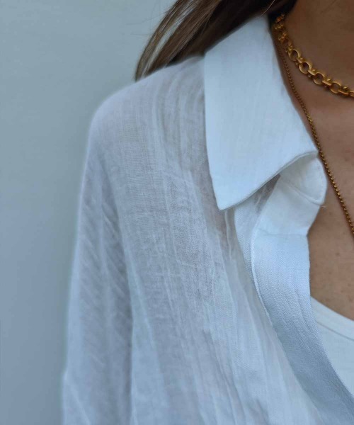 esutoreja（エストレジャ）の「スキッパーシフォンシャツ（シャツ/ブラウス・レディース・グレイッシュベージュ/ブラック/ホワイト・FREE）」の15枚目の写真