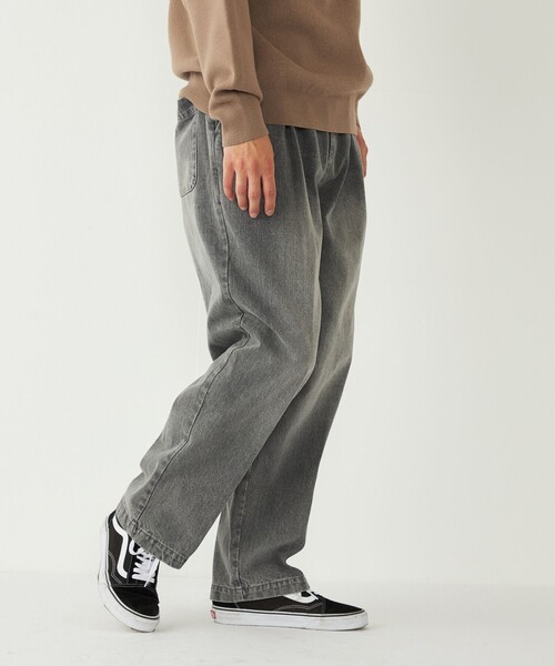SHIPS Colors:〈洗濯機可能〉デニム ワイド テーパード トラウザーズ