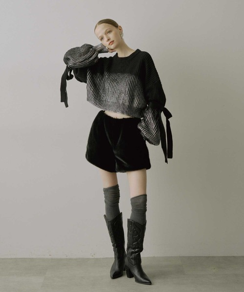 VIOLETTA（ヴィオレッタ）の「フェイクファーショートパンツ（その他パンツ・レディース・ブラック/グレイッシュベージュ・S/M）」の15枚目の写真