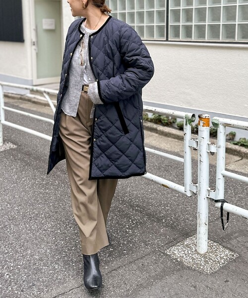 TAION（タイオン）の「【TAION×LIMONTA】別注ベロアパイピングロングダウン（ダウンジャケット/コート・レディース・ブラック/ベージュ/ネイビー・FREE）」の10枚目の写真