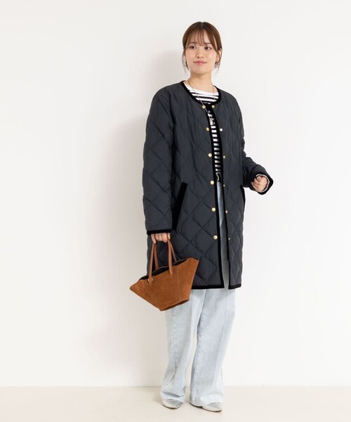 TAION（タイオン）の「【TAION×LIMONTA】別注ベロアパイピングロングダウン（ダウンジャケット/コート・レディース・ブラック/ベージュ/ネイビー・FREE）」の14枚目の写真