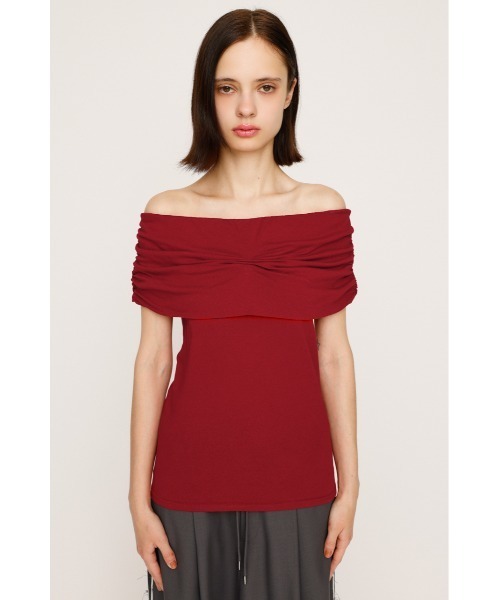 セール】STRETCH CUT OFF SHOULDER TOPS ストレッチ カット オフ