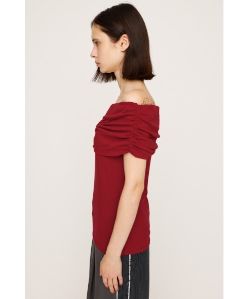 SLY(スライ)の「STRETCH CUT OFF SHOULDER TOPS ストレッチ カット オフショルダー トップス 夏服 秋服(Tシャツ/カットソー・レディース・ブラウン系その他2/ブラック系その他2/ブラック/レッド・FREE)」の20枚目の写真