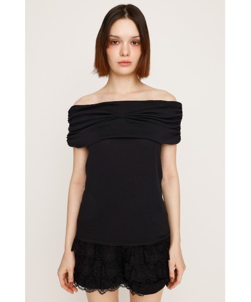 SLY(スライ)の「STRETCH CUT OFF SHOULDER TOPS ストレッチ カット オフショルダー トップス 夏服 秋服(Tシャツ/カットソー・レディース・ブラウン系その他2/ブラック系その他2/ブラック/レッド・FREE)」の7枚目の写真