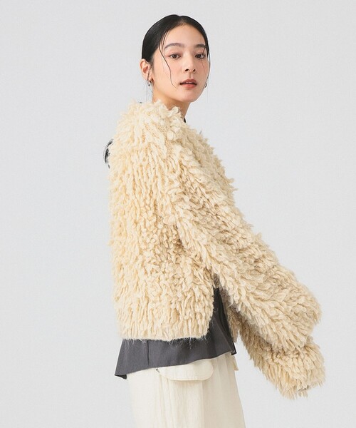 Ray BEAMS（レイビームス）の「ミックス ループ編み ニット ジャケット（ニット/セーター・レディース・ダークブラウン/ベージュ・ONE SIZE）」の6枚目の写真