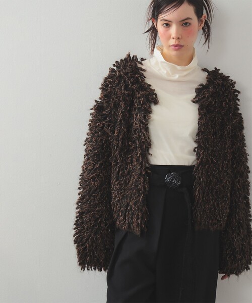 Ray BEAMS（レイビームス）の「ミックス ループ編み ニット ジャケット（ニット/セーター・レディース・ダークブラウン/ベージュ・ONE SIZE）」の9枚目の写真