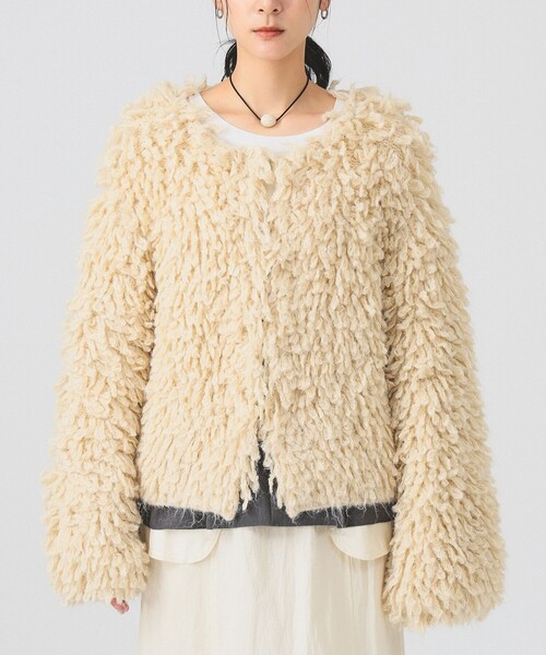 Ray BEAMS（レイビームス）の「ミックス ループ編み ニット ジャケット（ニット/セーター・レディース・ダークブラウン/ベージュ・ONE SIZE）」の11枚目の写真