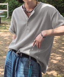 【NOWLE】リラックス ワッフル ヘンリーネック 半袖 Tシャツ