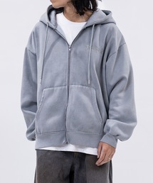 【at】〔THRASHER/スラッシャー〕裏起毛 ワンポイントロゴ ピグメント ダブルジップパーカー