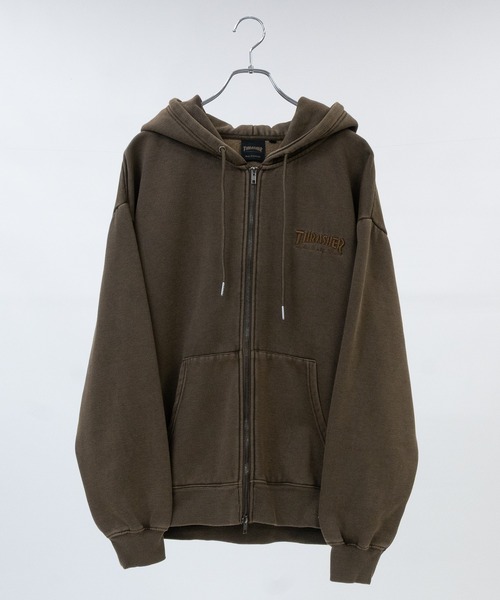 THRASHER(スラッシャー)の「【at】〔THRASHER/スラッシャー〕裏起毛 ワンポイントロゴ ピグメント ダブルジップパーカー(パーカー・メンズ・グレー/ネイビー/ブラウン/チャコールグレー・MEDIUM/FREE/LARGE)」の11枚目の写真