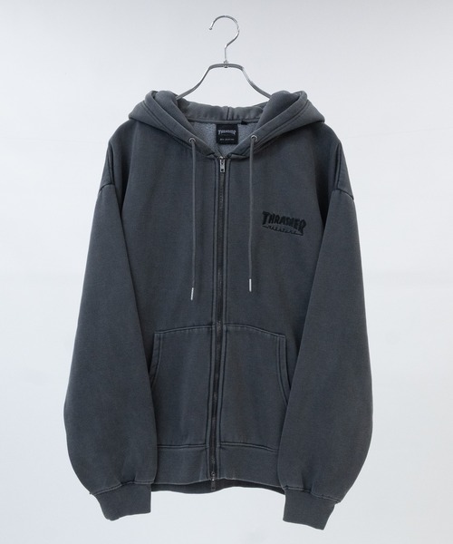 THRASHER(スラッシャー)の「【at】〔THRASHER/スラッシャー〕裏起毛 ワンポイントロゴ ピグメント ダブルジップパーカー(パーカー・メンズ・グレー/ネイビー/ブラウン/チャコールグレー・MEDIUM/FREE/LARGE)」の9枚目の写真